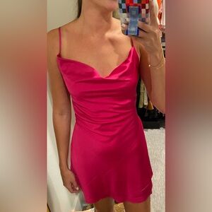 Garage Pink Spaghetti Strap Tie Back Slip Mini Dress
